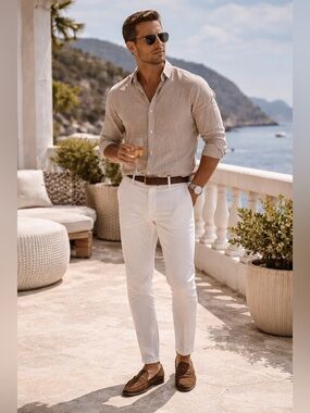 Mauvais 
Classic White Chino Pants – Tailored Casual Men’s Chinos Slim Fit 32W